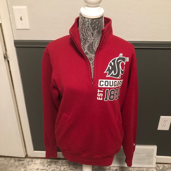 Washington State University Cougars Champion 1/4 Zip Pullover Sweatshirt Sm Red - Picture 1 of 9